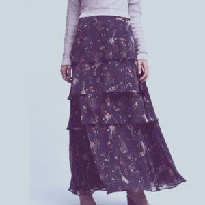 Anthropologie Maeve Blue Long Tiered Floral Skirt